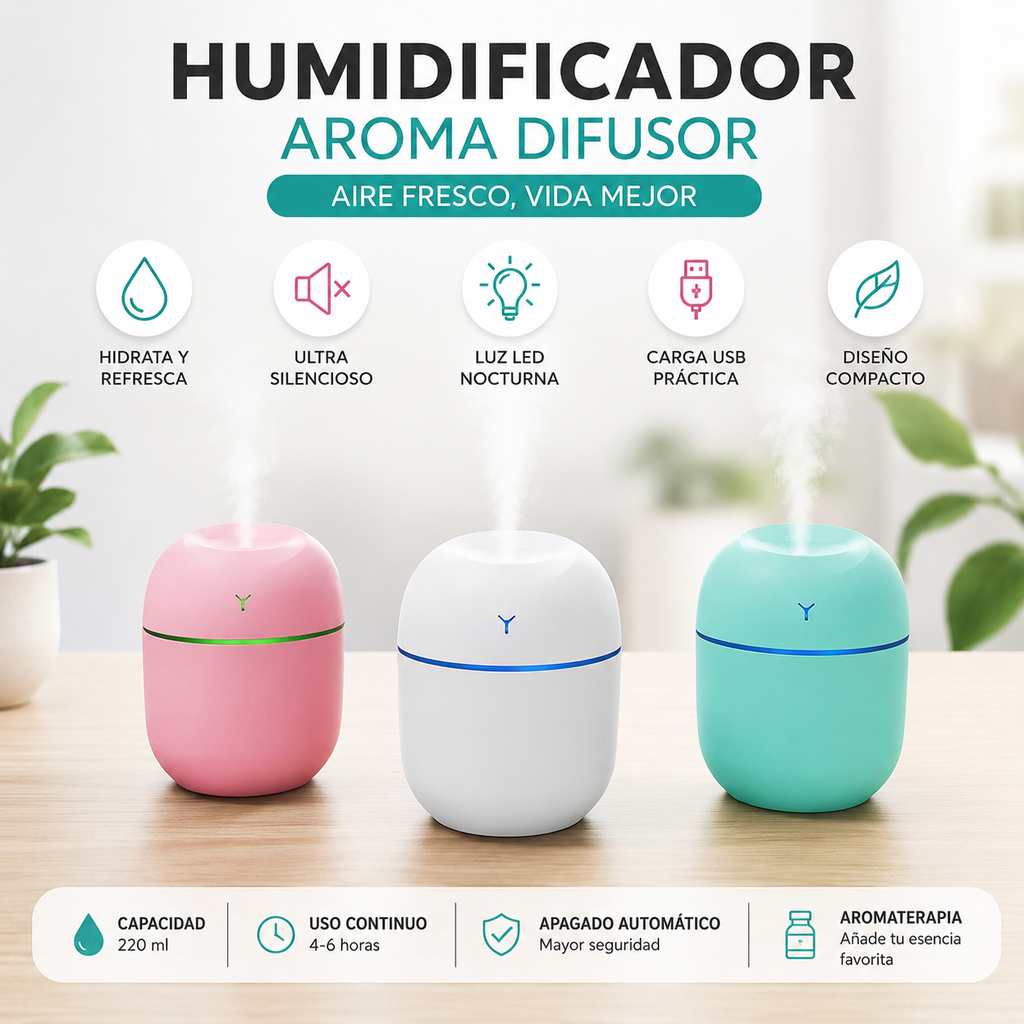 Portable Ultrasonic Humidifier USB Aroma Essential Oil Diffuser LED