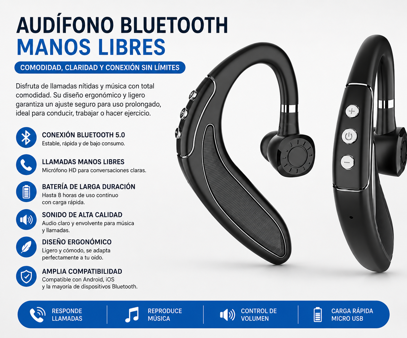 Long Standby Handsfree Wireless Bluetooth 5.0 Headset