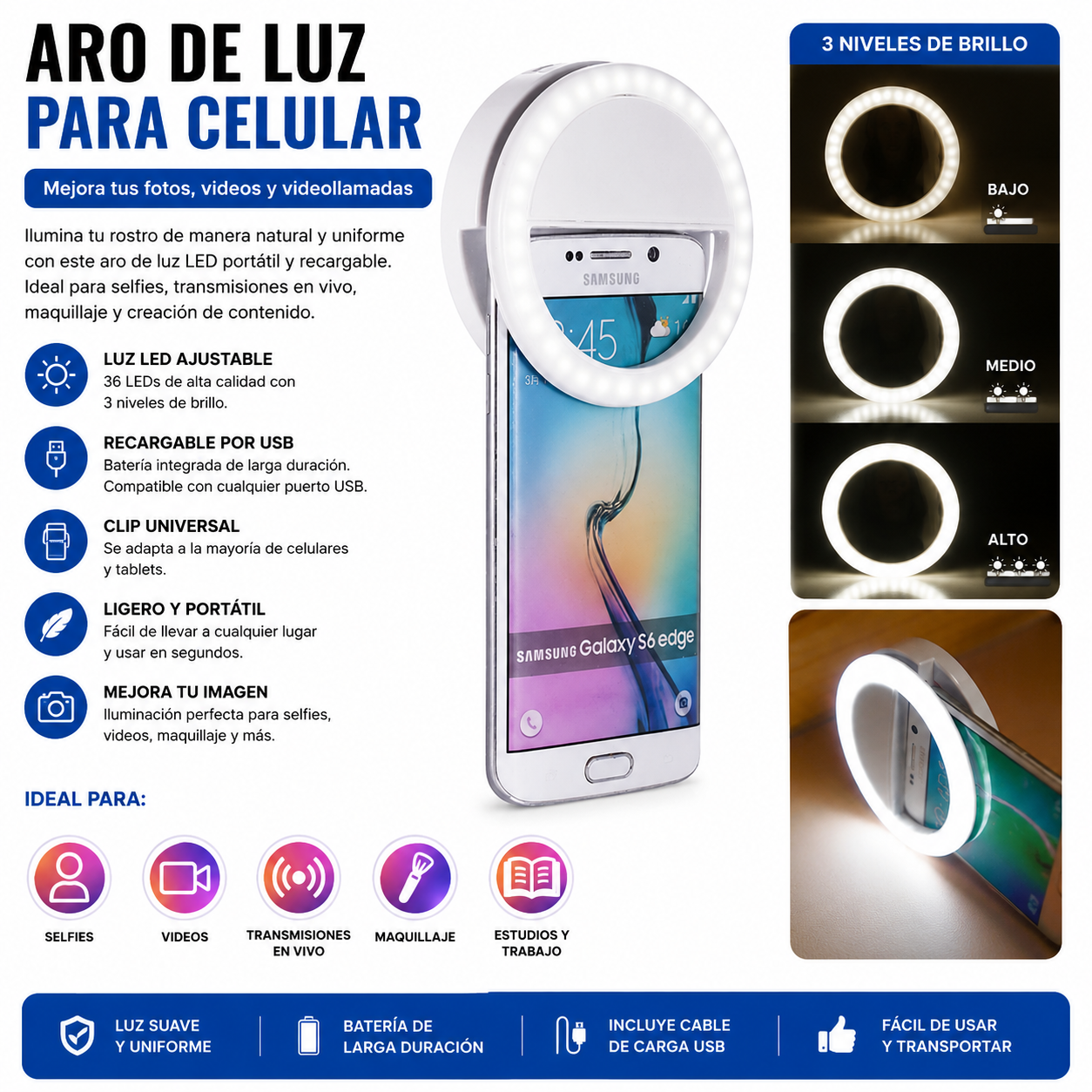 Portable Selfie Ring Clip On for Mobile Phone