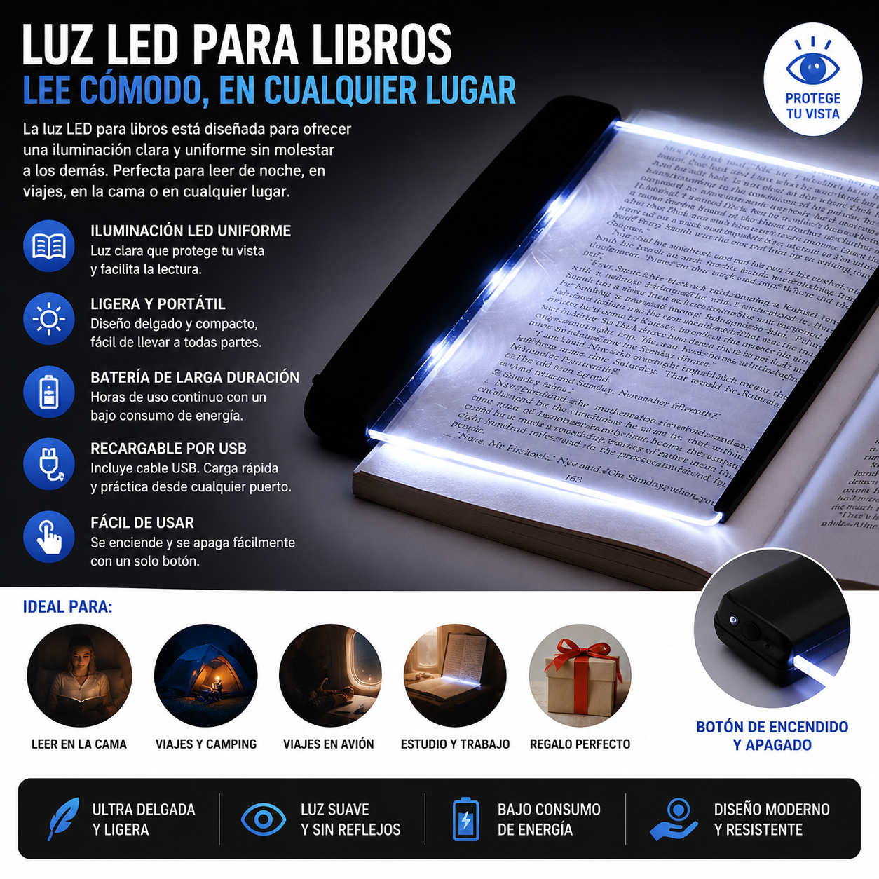 Portable LED Tablet Book Light Reading Night Light