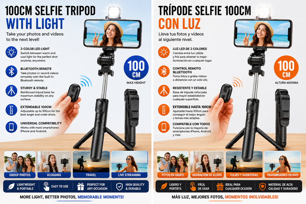 3 In 1 Tripod Bluetooth Selfie Stick with Fill Light for Smartphone