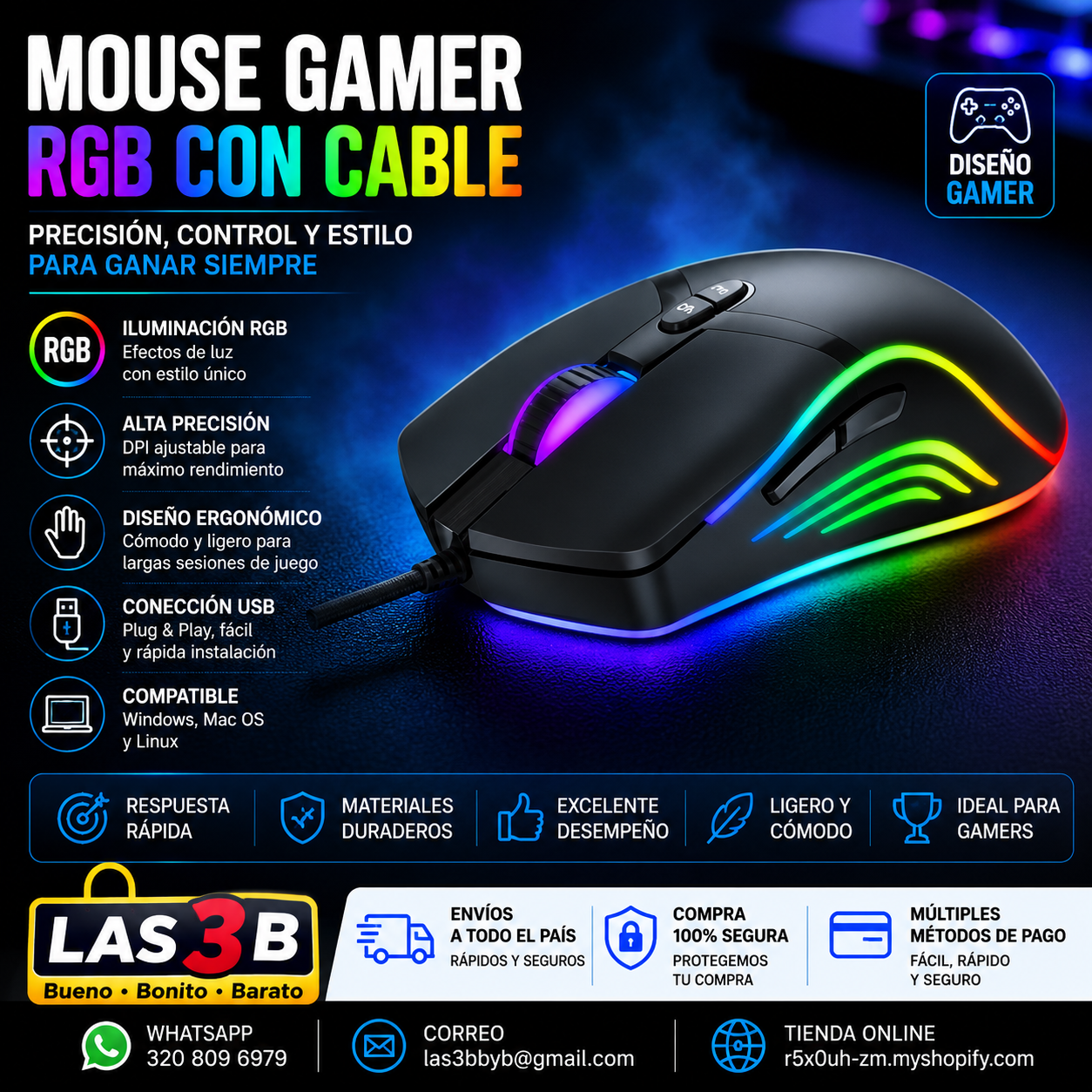 Mouse Denver Electronics GMO402 Black 6400 dpi